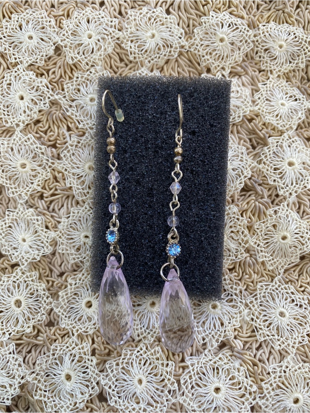 Fairycore Whimsical Lavender Teardrop Crystal Dangle Earrings with Blue Accents